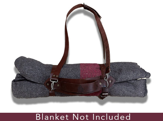 Full Grain Leather Blanket Carrier with straps and handle