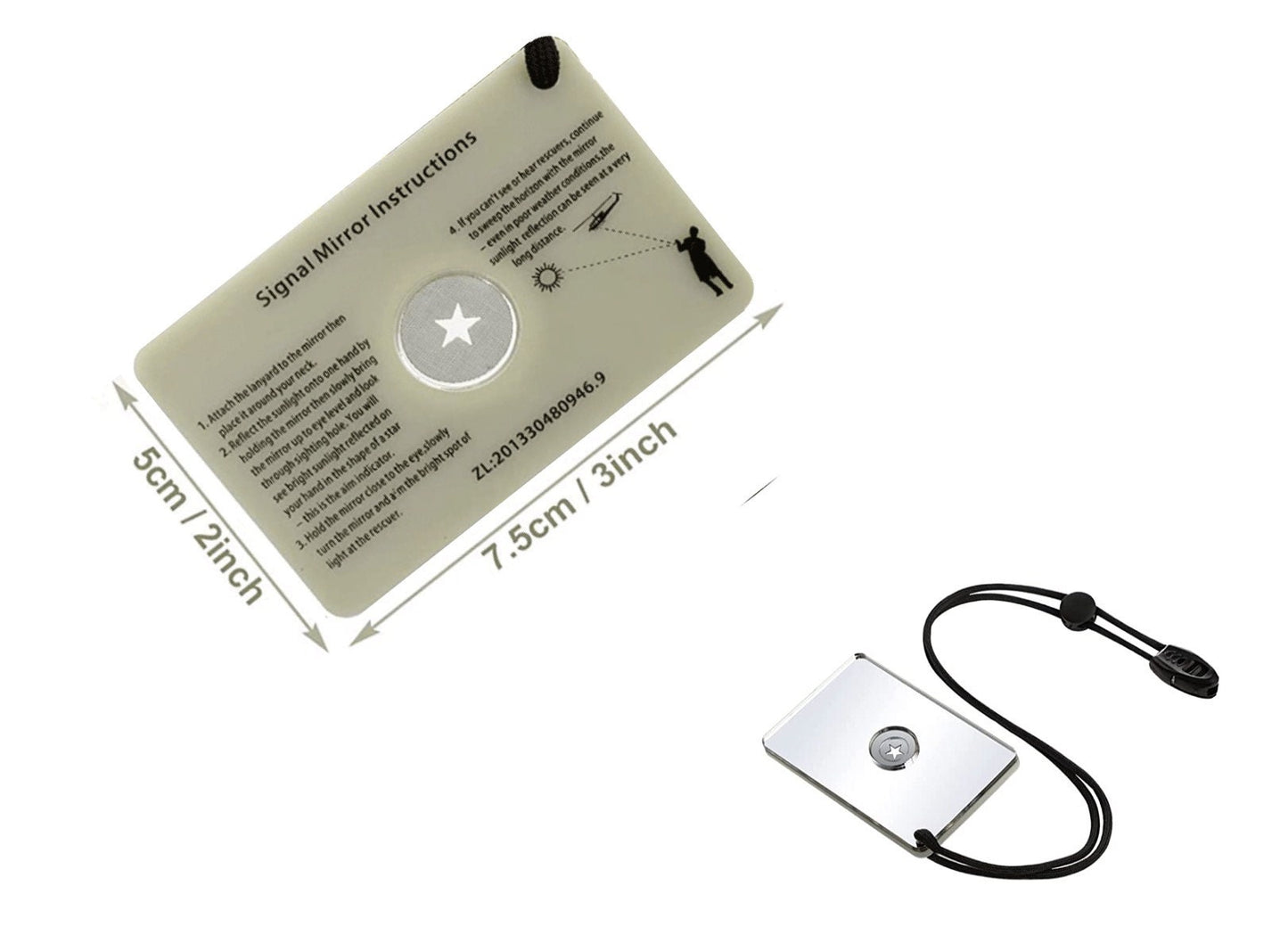 5 Piece Survival signal mirror with bearing lanyard