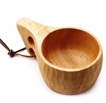 Large Kuksa 300ml Capacity Eco Hand Carved Wooden Camping Mug with Two Holes Handle