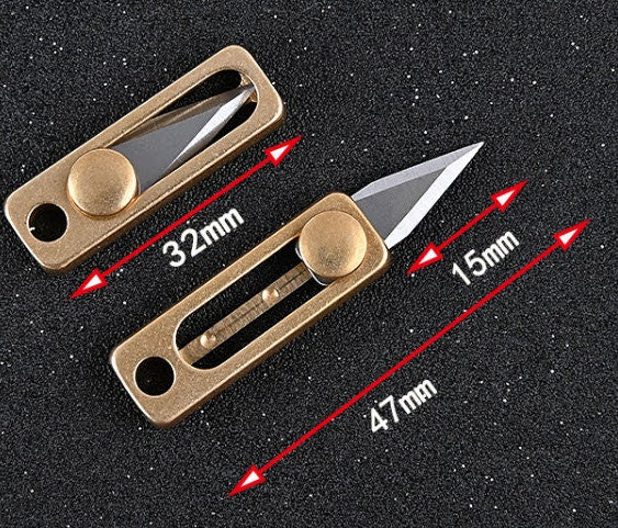 Titanium alloy keychain mini pocket knife on Brass ball chain necklace, every day carry, neck knife
